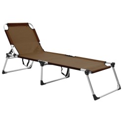Chaise longue pliable extra haute pour seniors Marron Aluminium 