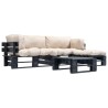 Salon de jardin palette 4 pcs avec coussins sable bois 