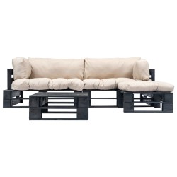 Salon de jardin palette 4 pcs avec coussins sable bois 