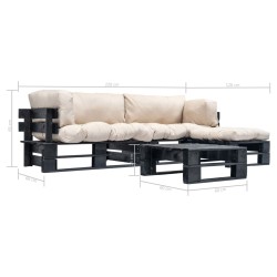 Salon de jardin palette 4 pcs avec coussins sable bois 