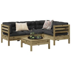 Salon de jardin 5 pcs avec coussins bois de pin imprégné 