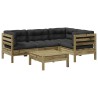 Salon de jardin 5 pcs avec coussins bois de pin imprégné 