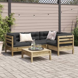 Salon de jardin 5 pcs avec coussins bois de pin imprégné 