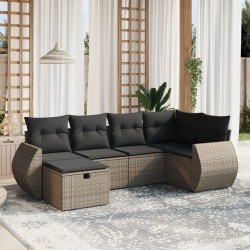 Salon de jardin 6 pcs avec coussins gris résine tressée 