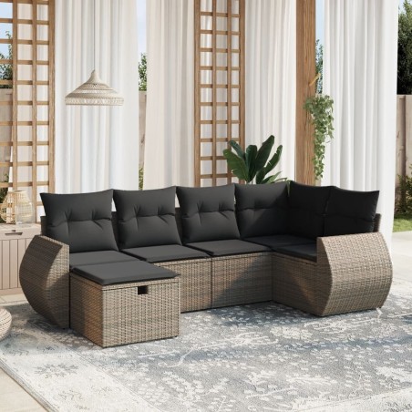 Salon de jardin 6 pcs avec coussins gris résine tressée 