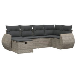 Salon de jardin 6 pcs avec coussins gris résine tressée 