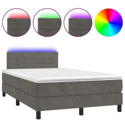 Sommier à lattes de lit avec matelas LED gris foncé 120x190 cm 