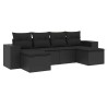 Salon de jardin 6 pcs avec coussins noir résine tressée 