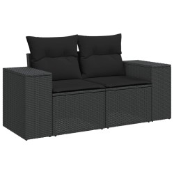 Salon de jardin 6 pcs avec coussins noir résine tressée 