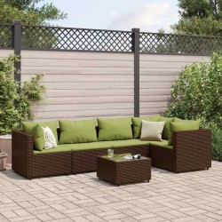 Salon de jardin 6 pcs avec coussins Marron Résine tressée 