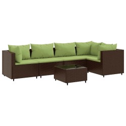 Salon de jardin 6 pcs avec coussins Marron Résine tressée 