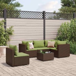 Salon de jardin 6 pcs avec coussins Marron Résine tressée 