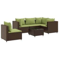 Salon de jardin 6 pcs avec coussins Marron Résine tressée 