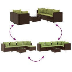 Salon de jardin 6 pcs avec coussins Marron Résine tressée 
