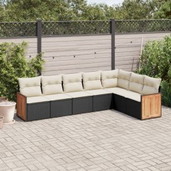 Salon de jardin 7 pcs avec coussins noir résine tressée 