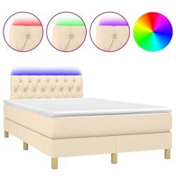Sommier à lattes de lit matelas et LED crème 120x190 cm tissu 