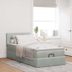 Cadre de lit ottoman et matelas gris clair 100x200 cm velours 