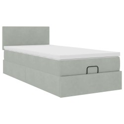 Cadre de lit ottoman et matelas gris clair 100x200 cm velours 