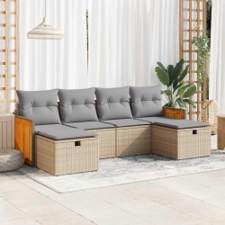 Salon de jardin avec coussins 6 pcs beige résine tressée 