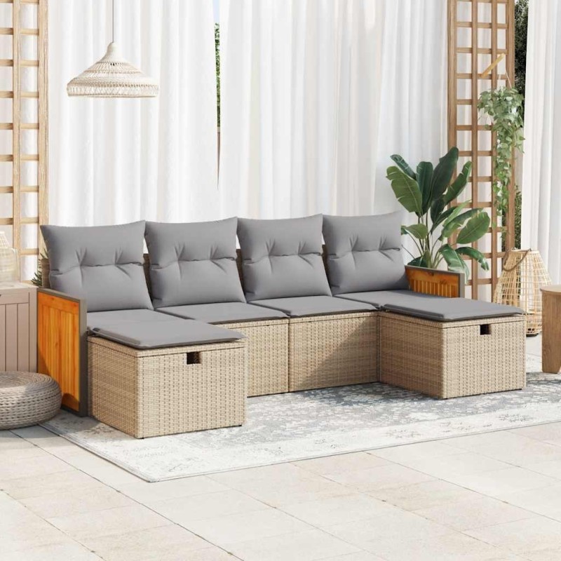 Salon de jardin avec coussins 6 pcs beige résine tressée 