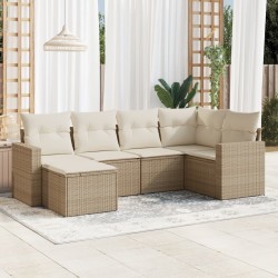 Salon de jardin avec coussins 6 pcs beige résine tressée 