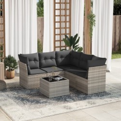 Salon de jardin 6 pcs avec coussins gris clair résine tressée 