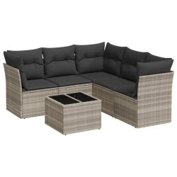 Salon de jardin 6 pcs avec coussins gris clair résine tressée 