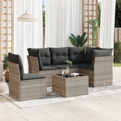 Salon de jardin 6 pcs avec coussins gris clair résine tressée 