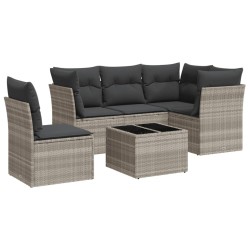 Salon de jardin 6 pcs avec coussins gris clair résine tressée 