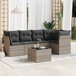 Salon de jardin 6 pcs avec coussins gris clair résine tressée 