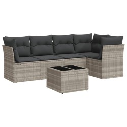 Salon de jardin 6 pcs avec coussins gris clair résine tressée 