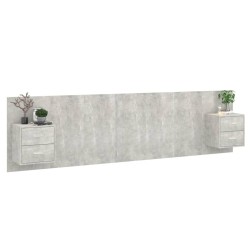 Tête de lit avec armoires Gris béton Bois d'ingénierie 