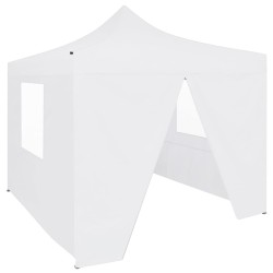 Tente de réception pliable avec 4 parois 3x3 m Acier Blanc 