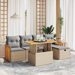 Salon de jardin avec coussins 6 pcs beige résine tressée 