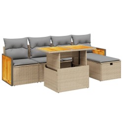 Salon de jardin avec coussins 6 pcs beige résine tressée 