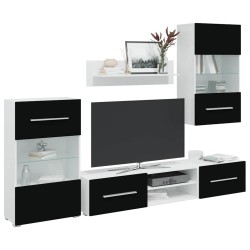 Meuble TV mural 5 pièces avec éclairage LED Noir 