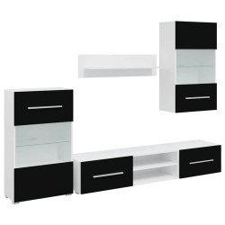 Meuble TV mural 5 pièces avec éclairage LED Noir 
