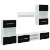 Meuble TV mural 5 pièces avec éclairage LED Noir 