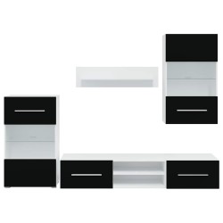 Meuble TV mural 5 pièces avec éclairage LED Noir 