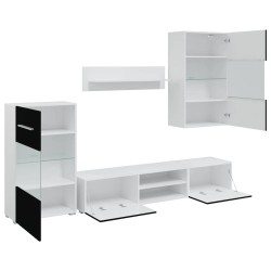 Meuble TV mural 5 pièces avec éclairage LED Noir 