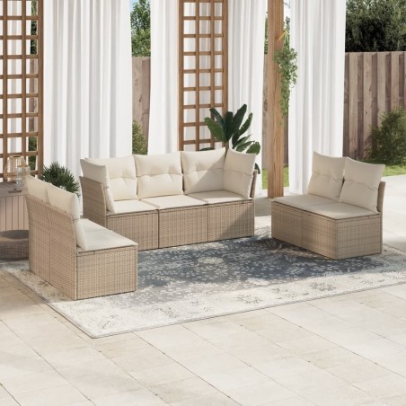 Salon de jardin avec coussins 7 pcs beige résine tressée 