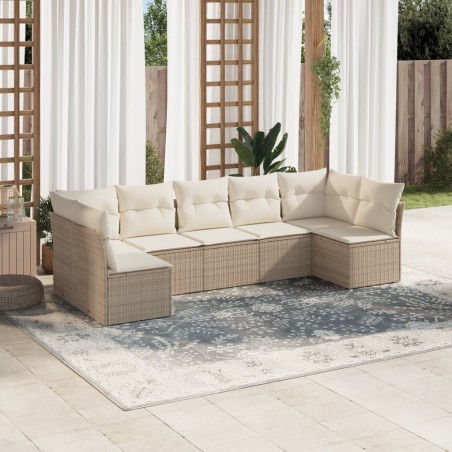 Salon de jardin avec coussins 7 pcs beige résine tressée 