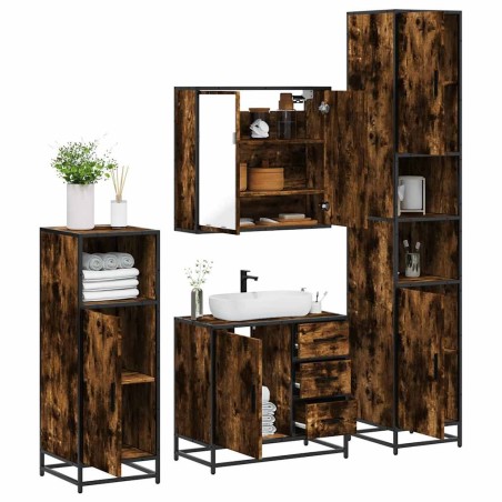 Ensemble meubles salle de bain 4 pcs chêne fumé bois ingénierie 