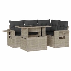 Salon de jardin 5 pcs avec coussins gris clair résine tressée 