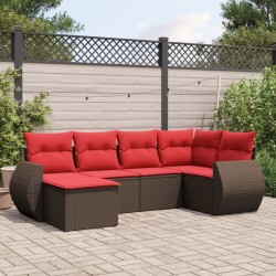 Salon de jardin 6 pcs avec coussins marron résine tressée 