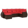 Salon de jardin 6 pcs avec coussins marron résine tressée 