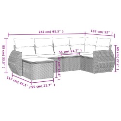 Salon de jardin 6 pcs avec coussins marron résine tressée 