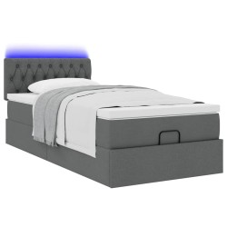 Lit ottoman avec matelas et LED Gris foncé 80x200cm tissu 