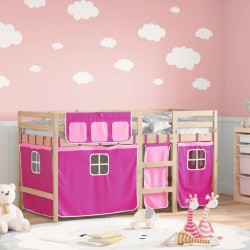 Lit mezzanine enfants avec rideaux sans matelas rose 90x190 cm 
