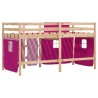 Lit mezzanine enfants avec rideaux sans matelas rose 90x190 cm 